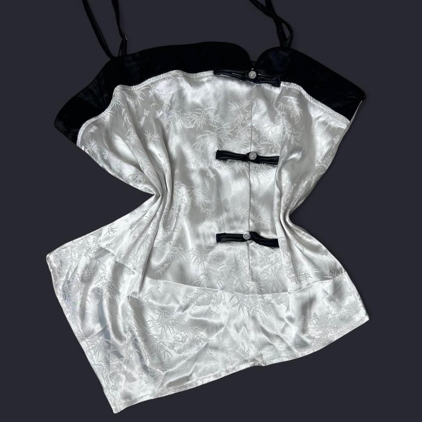 White and black satin top