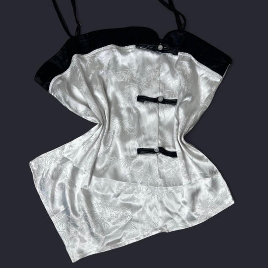 White and black satin top