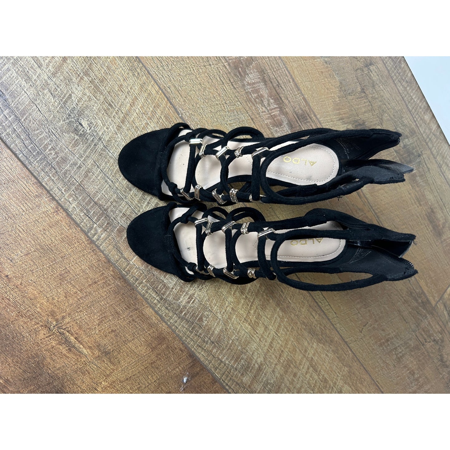 ALDO Sandales à Talons Lanières Métalliques Bout Ouvert Taille 7 Y2K Soirée Glamour