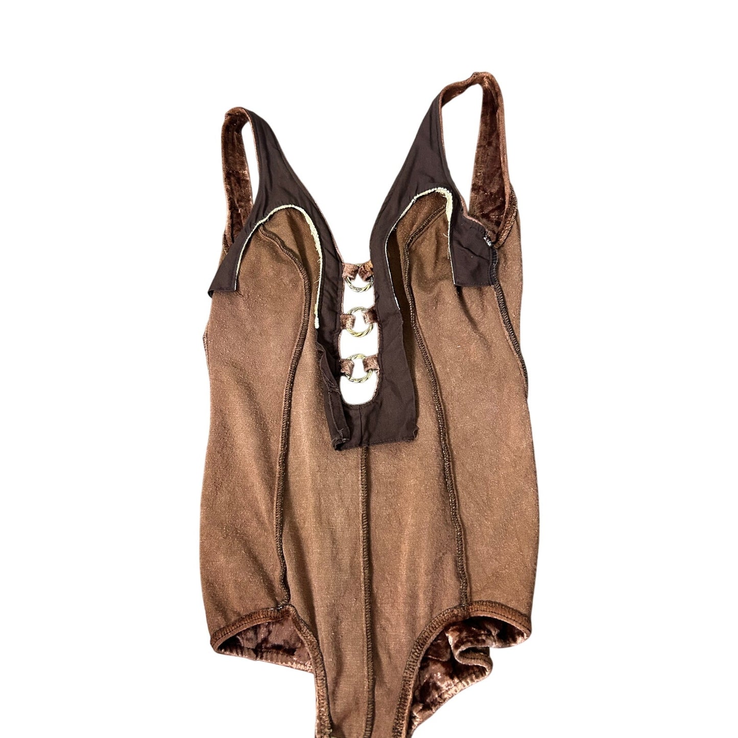 1970’s bodysuit crushed velvet burnt orange size 4