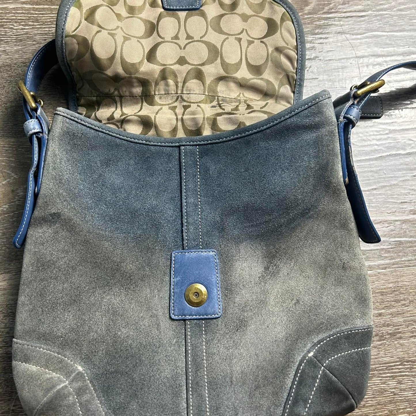 2004 Rare Vintage Blue Coach Suede Leather Soho Crossbody Bag - Gold Hardware Monogram