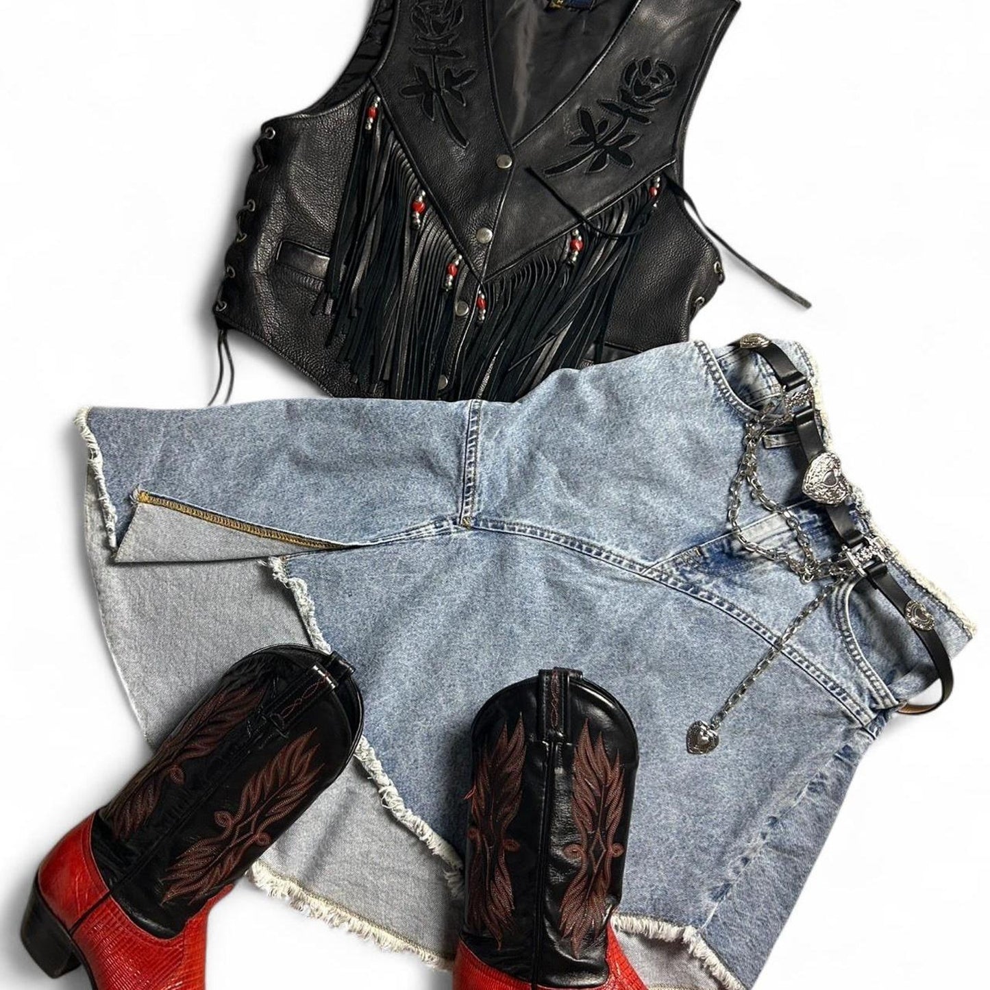 Black leather vest with roses