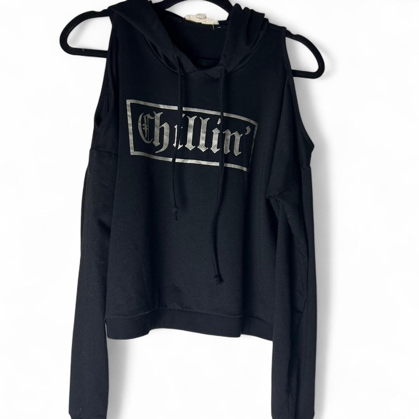 Black cold shoulder cropped hoodie