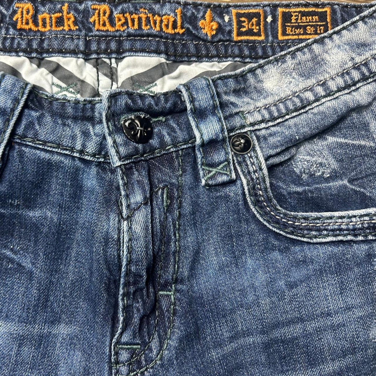 Mens blue rock revival jeans