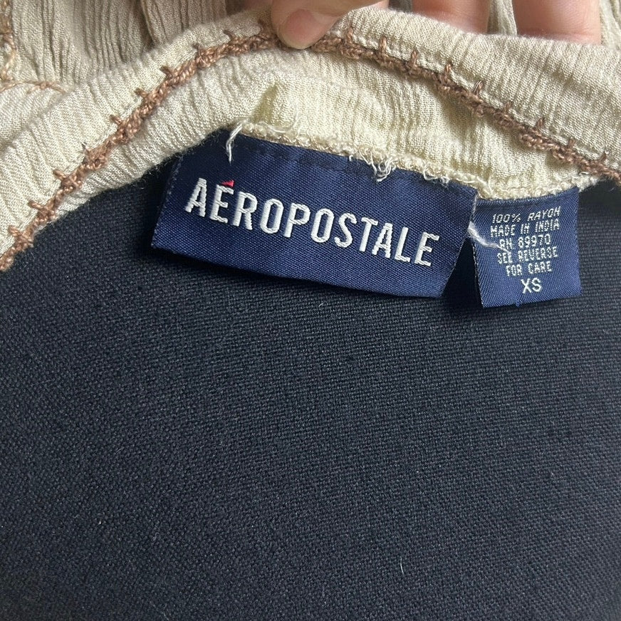 Vintage Aeropostale Embroidered Rayon Hippie Shirt Y2K Boho XS