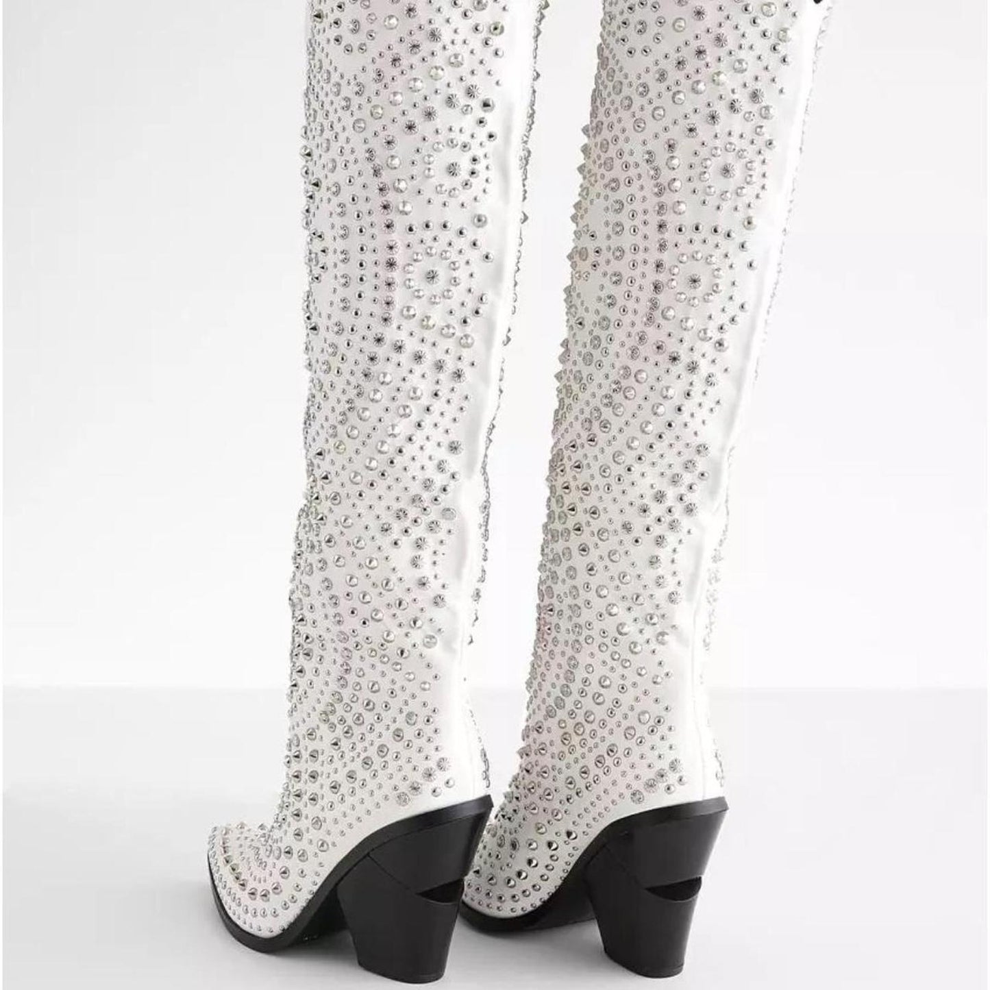 White studded knee high cowgirl boots