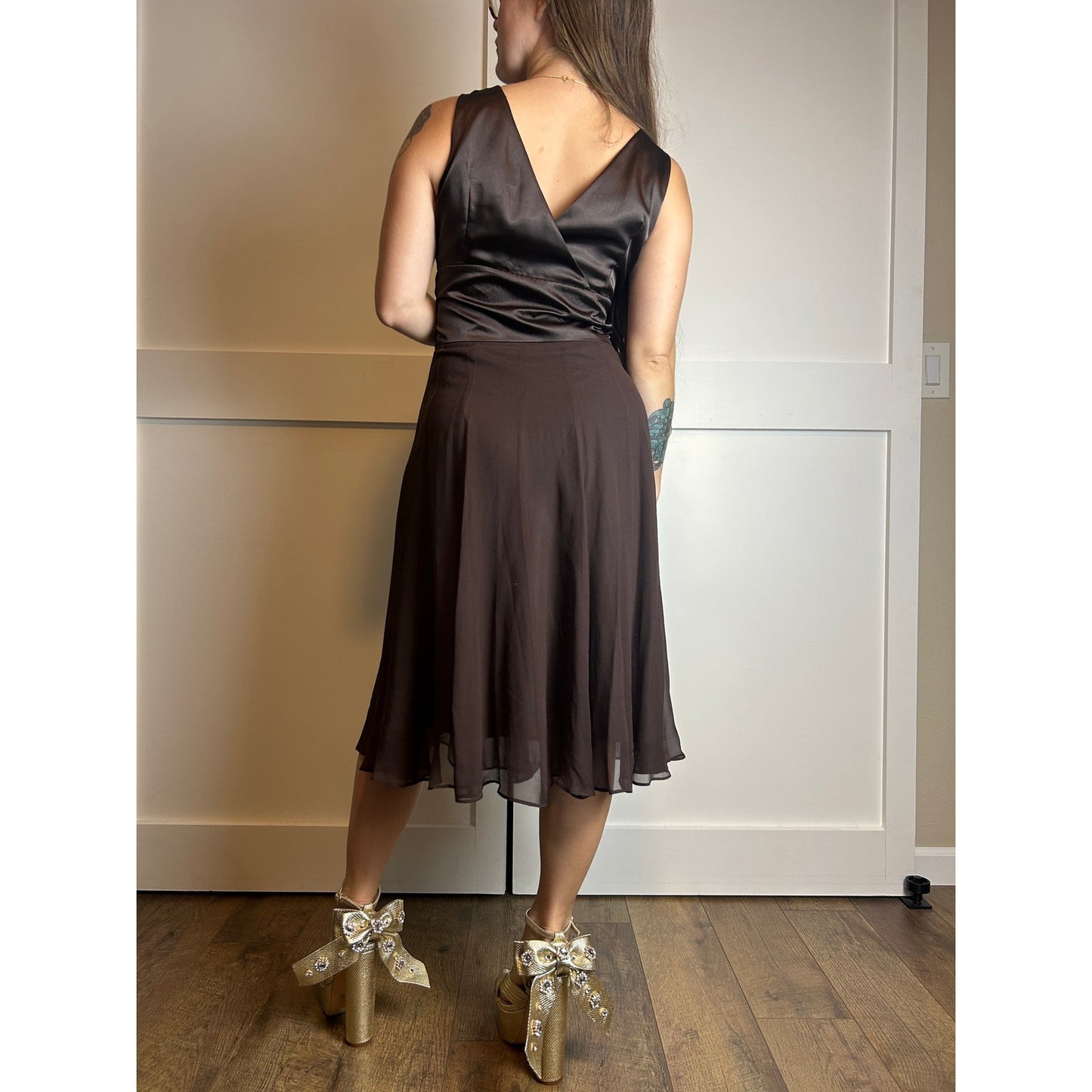 signature by robbie bee silk babydoll dress chocolate brown size 12