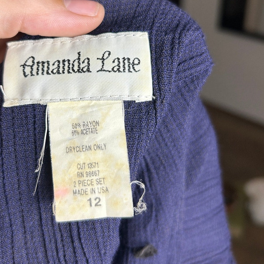 Amanda lane tunic pants set hostess navy blue 70s