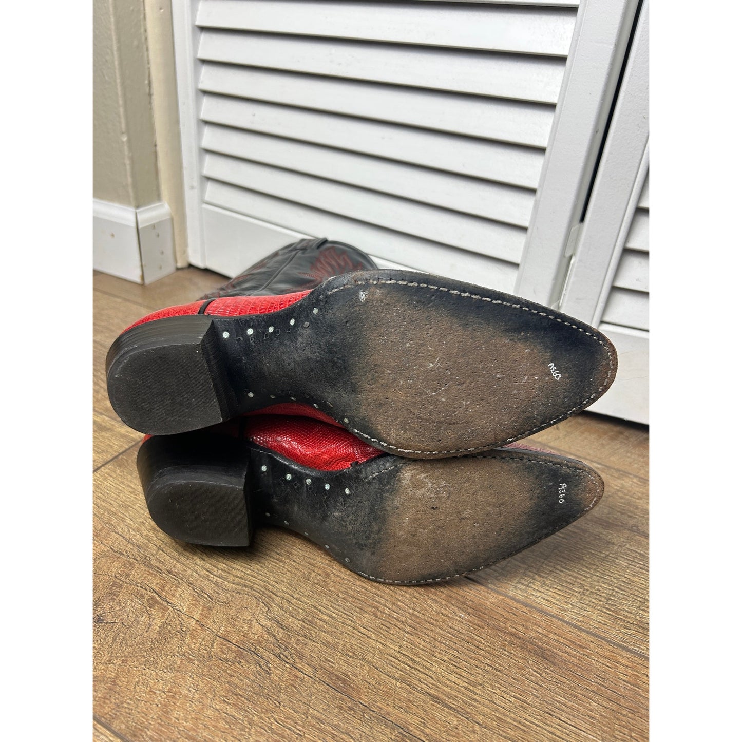 Tony Lama Lizard Boots Rot Schwarz Bestickte Western Cowboystiefel Größe 6.5