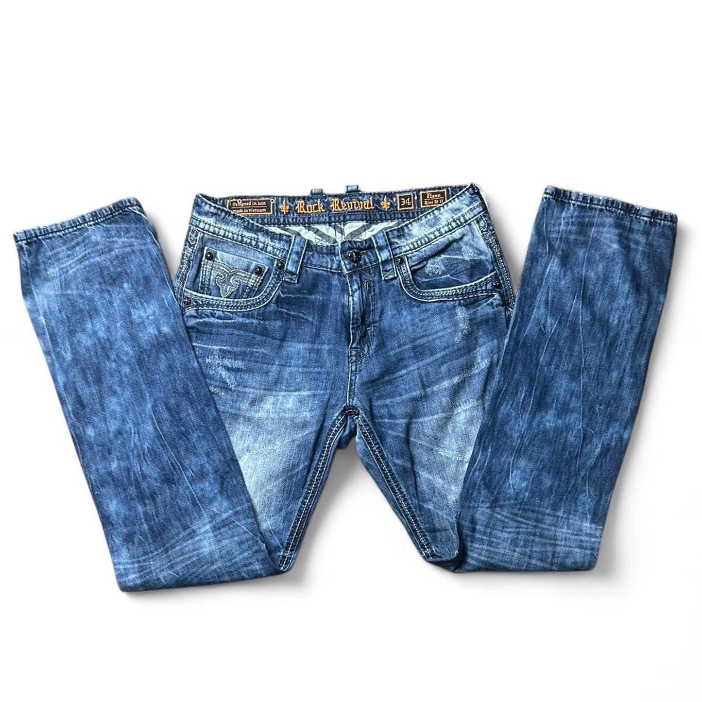 Mens blue rock revival jeans