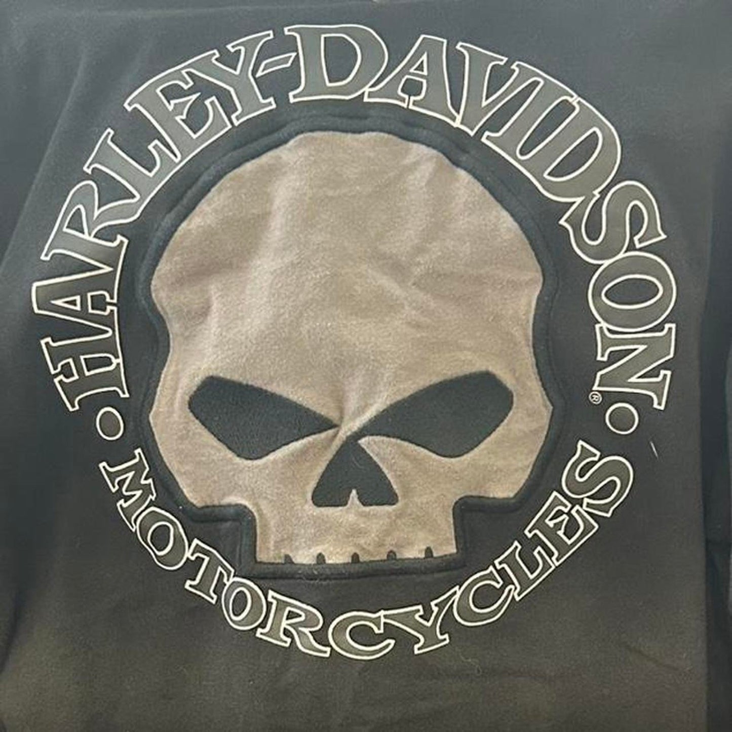 Harley Davidson Black and Cream Skull Long Sleeve T-Shirt - Heavyweight Cotton Biker Tee