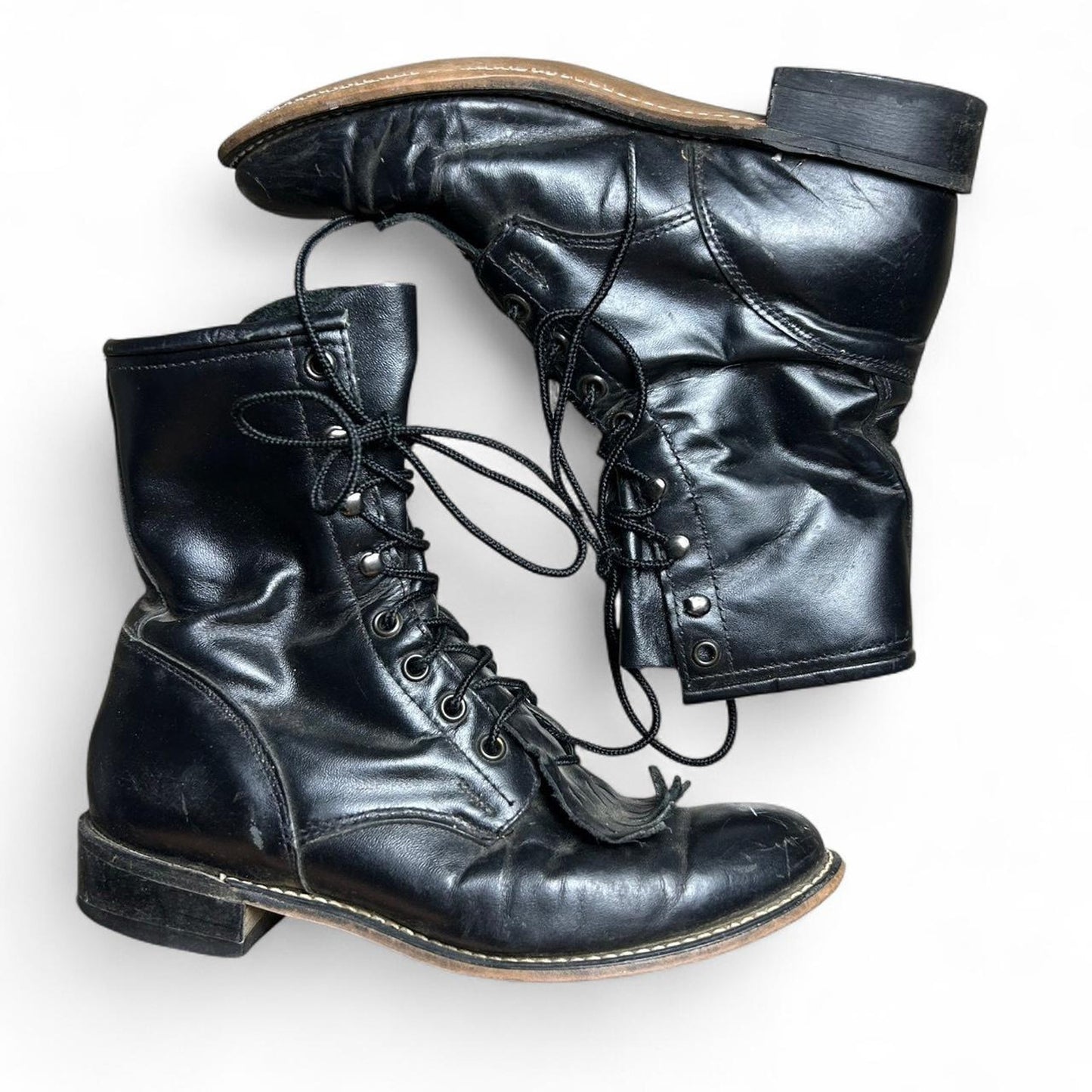Black leather lace up combat boots
