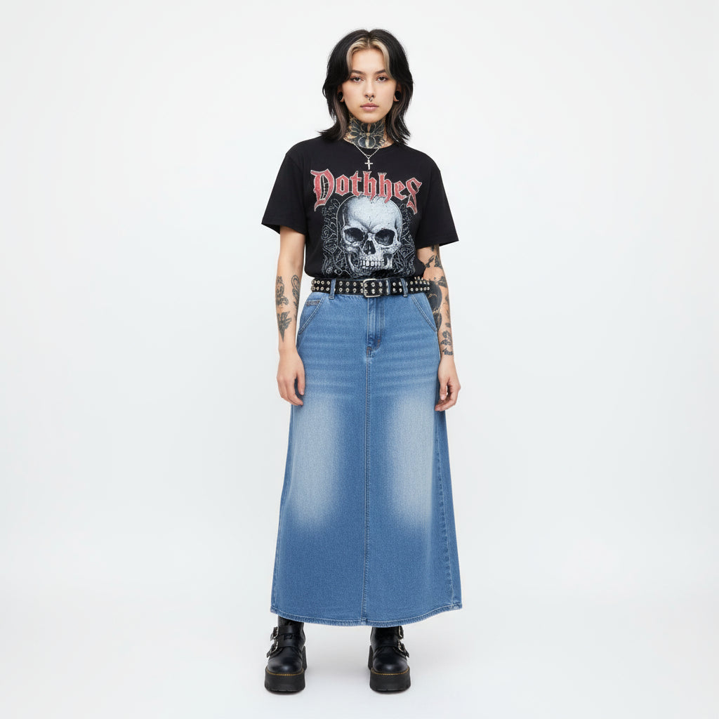 Blue Denim Maxi Skirt - Long Jean Skirt for Women