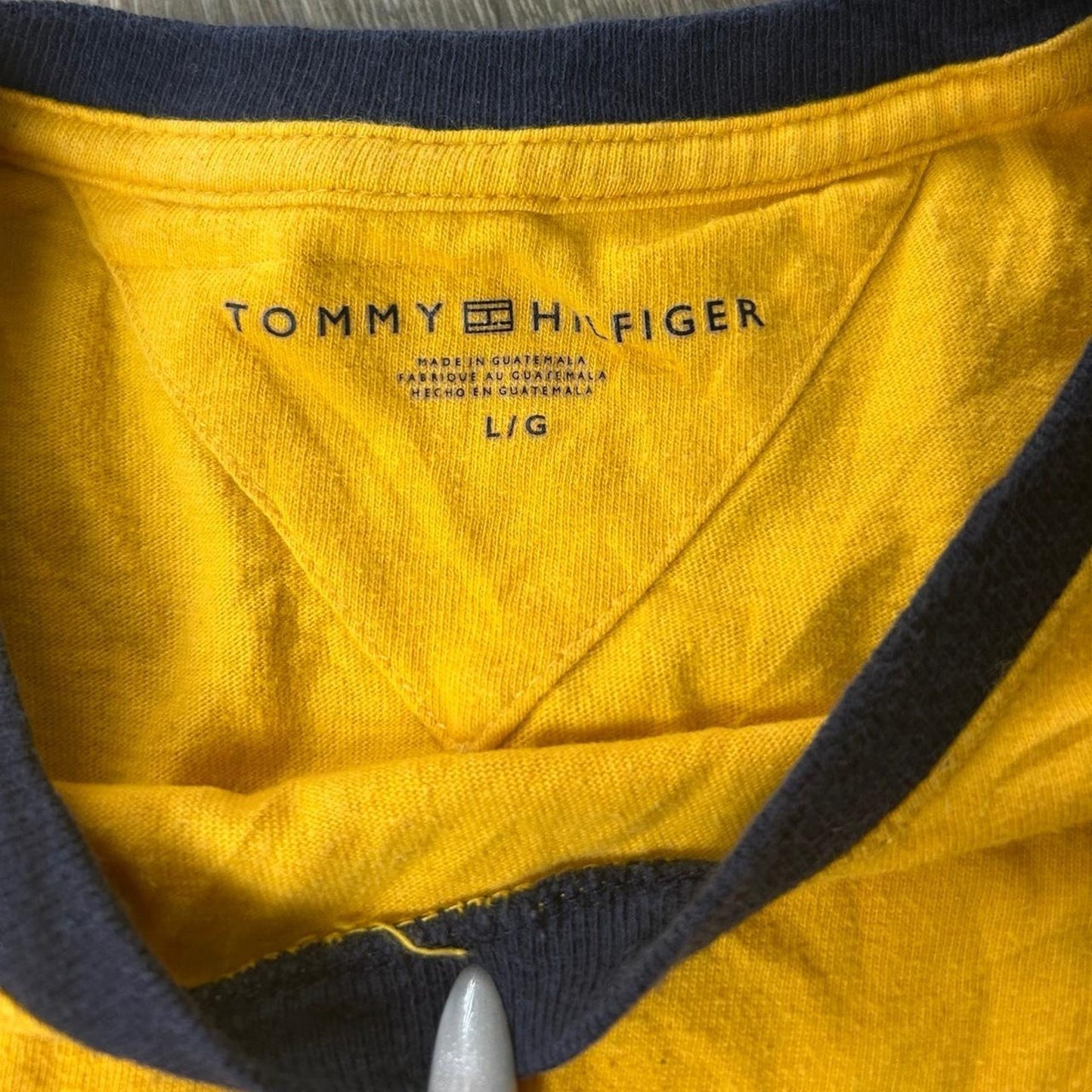 Tommy Hilfiger size large Yellow primary colors flag logo short sleeve crewneck
