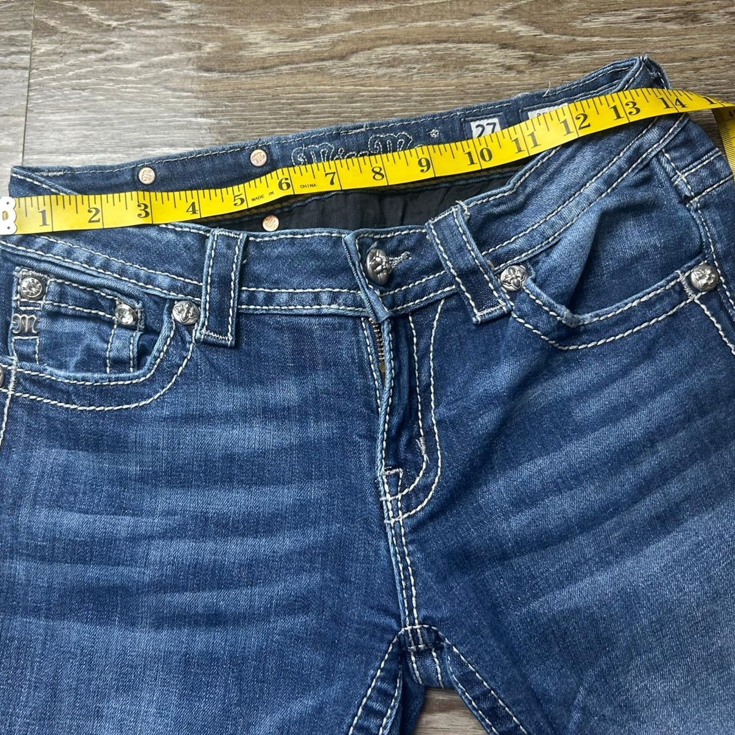 Miss me blue low rise bootcut embellished denim