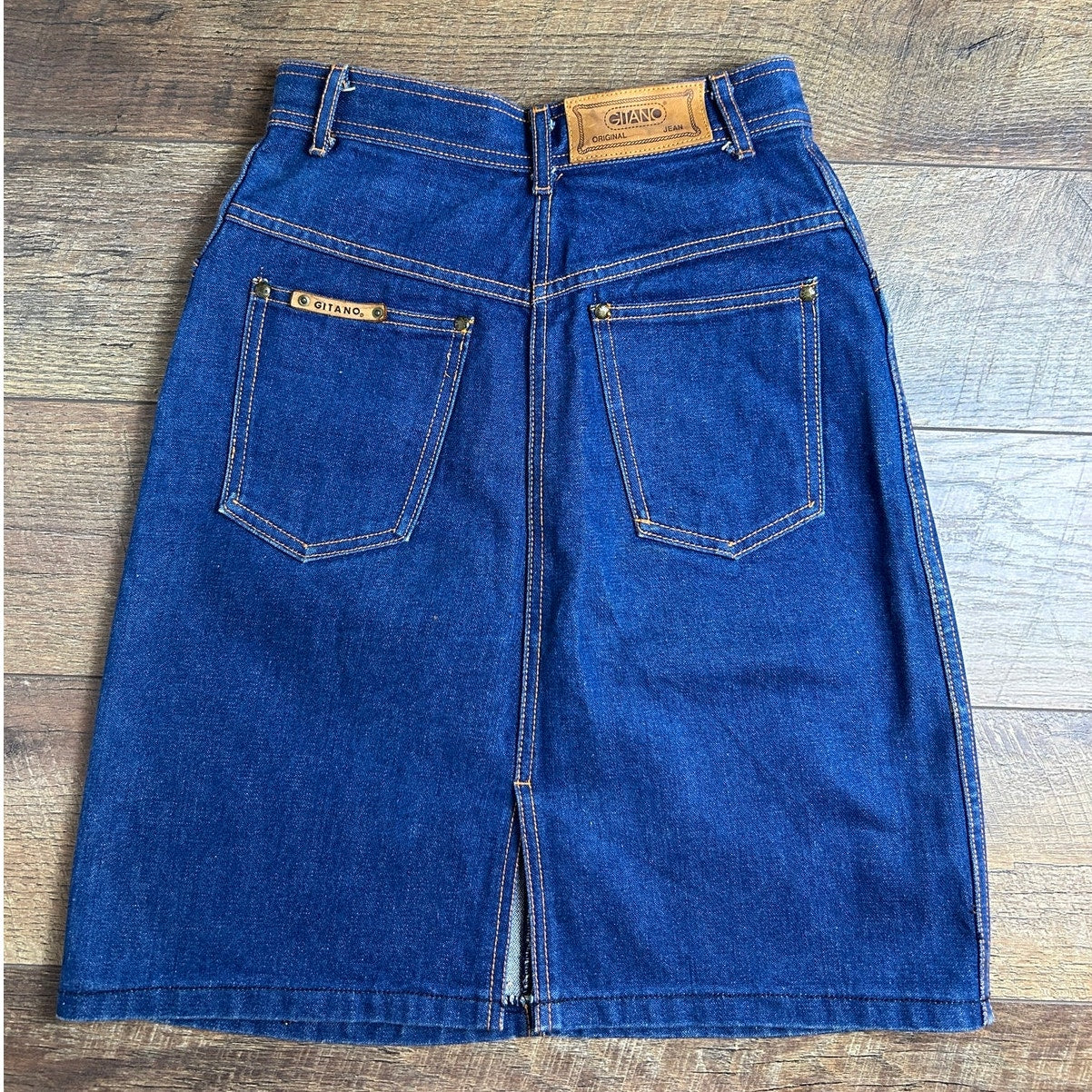 Vintage Gitano Medium Wash Denim Skirt Split Back A-Line Pencil Style Size 25