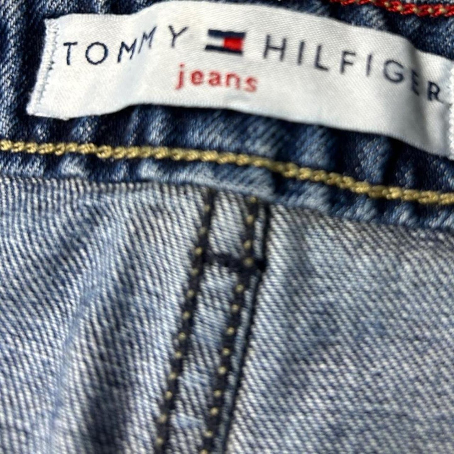 Tommy Hilfiger size 28x25 midi length faded stone wash denim skirt
