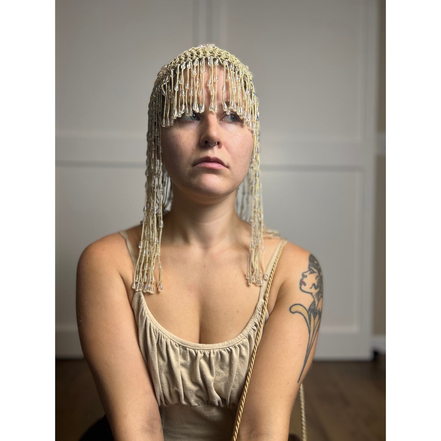 beaded headpiece gold beaded macrame