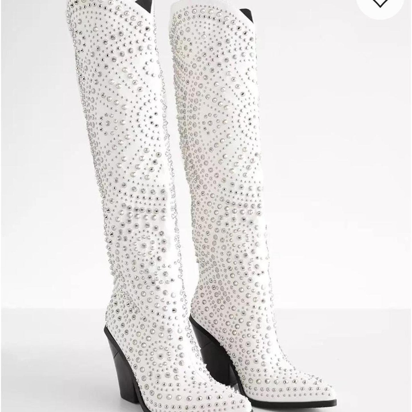 White studded knee high cowgirl boots