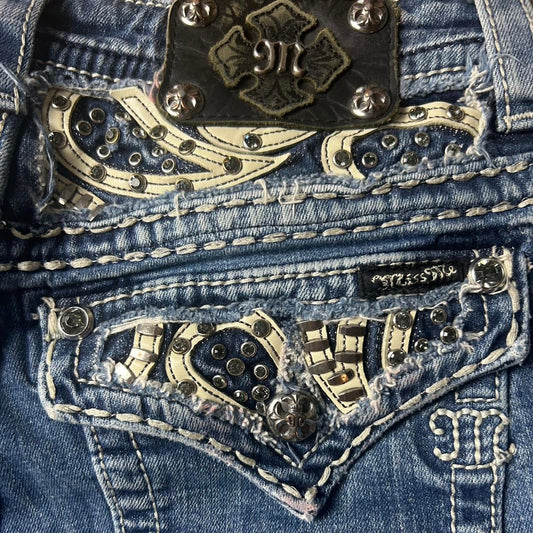 Miss me blue and white stitching