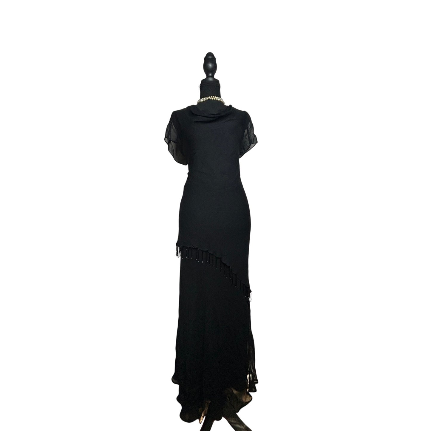 Maxikleid Eva aus Viskose mit blauen Perlen, Größe 44