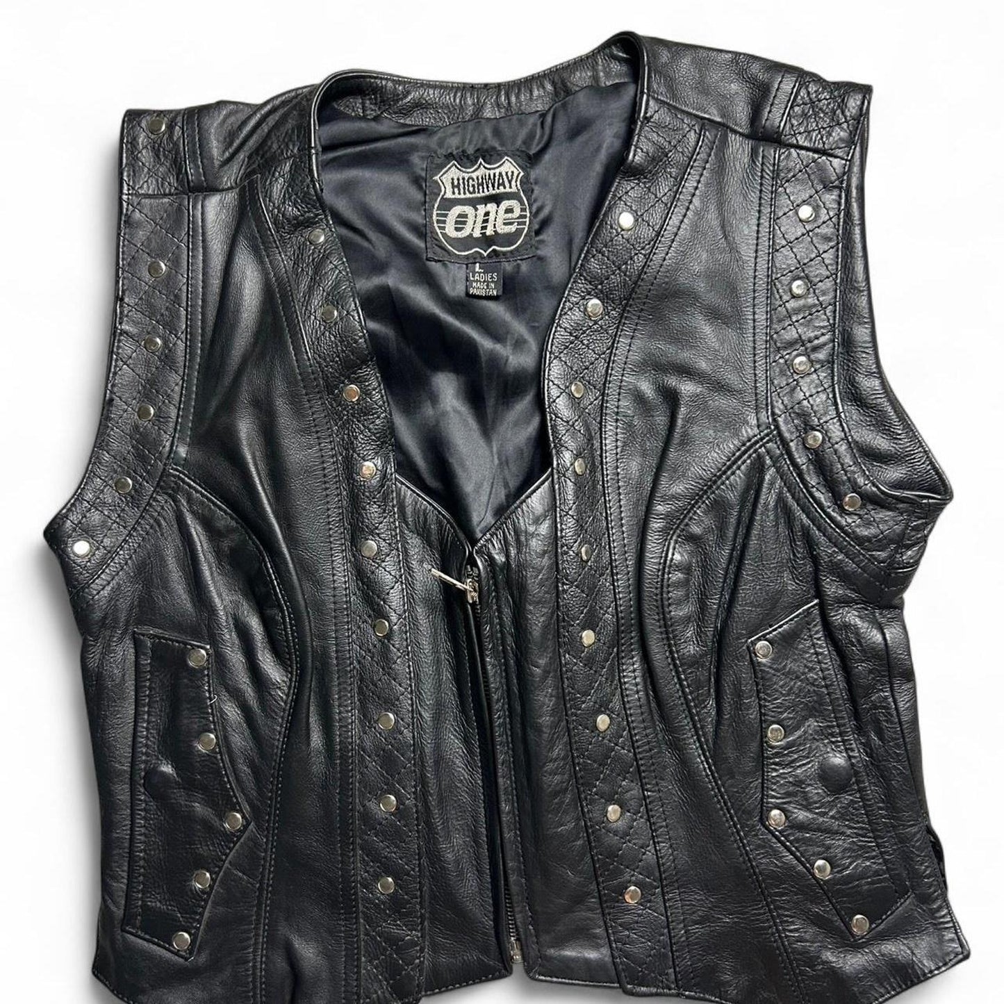 Black leather studded vest