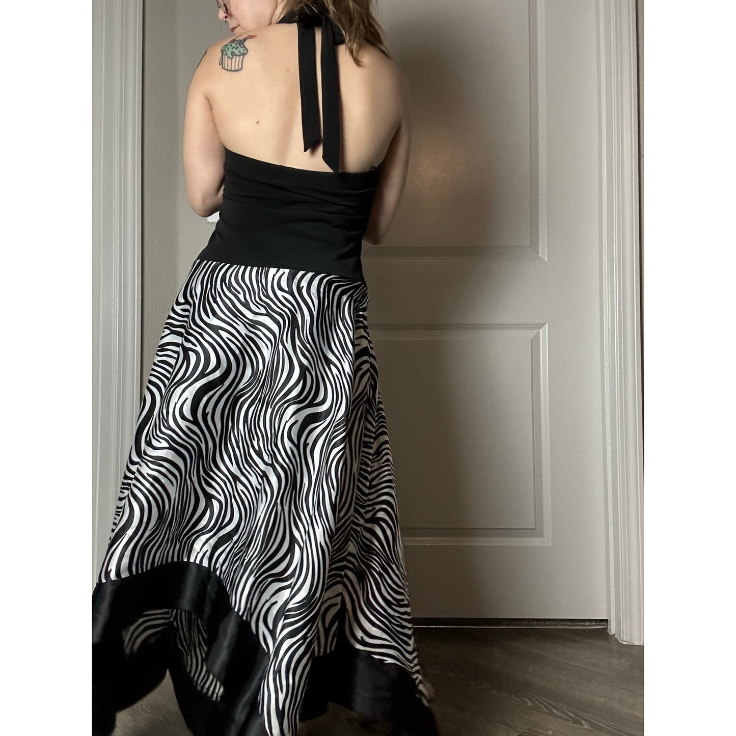 Y2K It-Girl Neckholderkleid mit Zebramuster 🖤 Indie Sleaze Fairycore Größe 12
