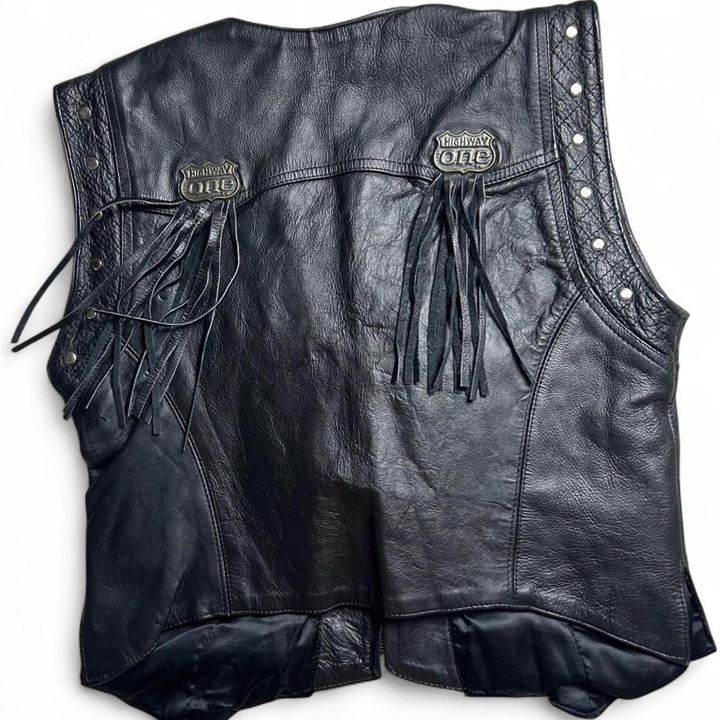 Black leather studded vest