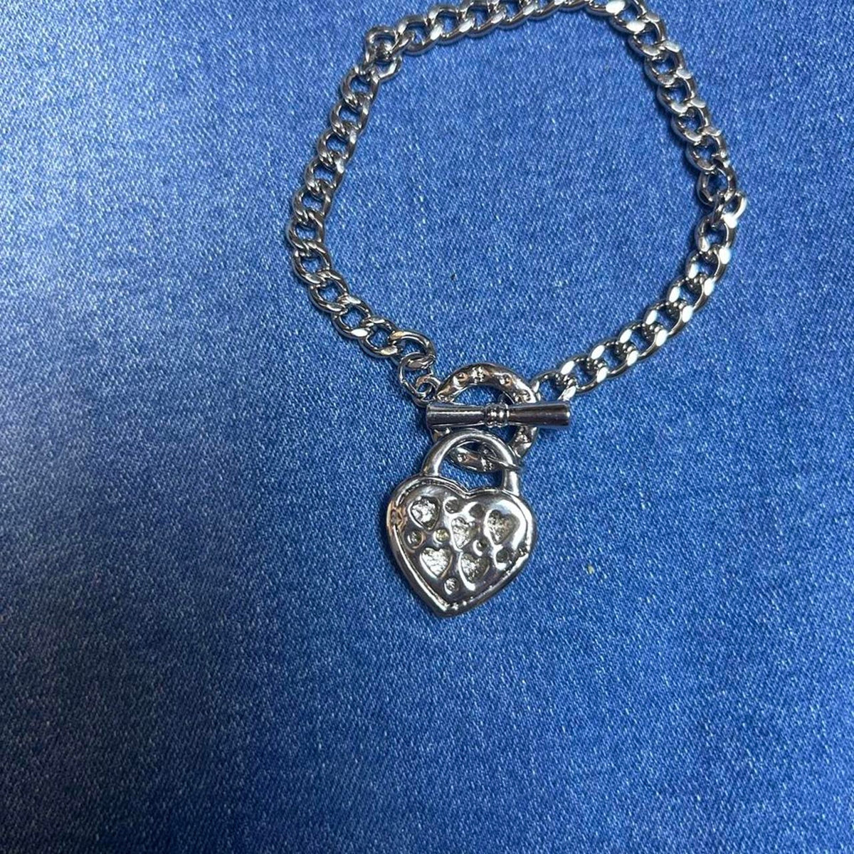 Vintage Coach Silver Heart Necklace & Bracelet Set Y2K Designer Jewelry