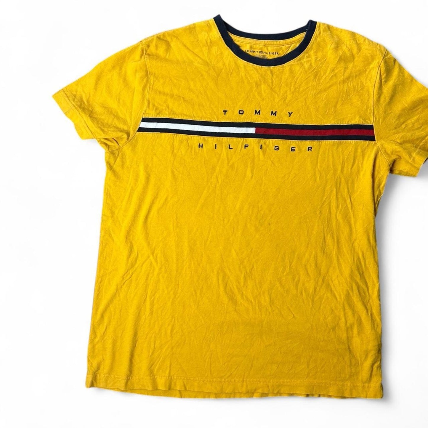 Tommy Hilfiger size large Yellow primary colors flag logo short sleeve crewneck