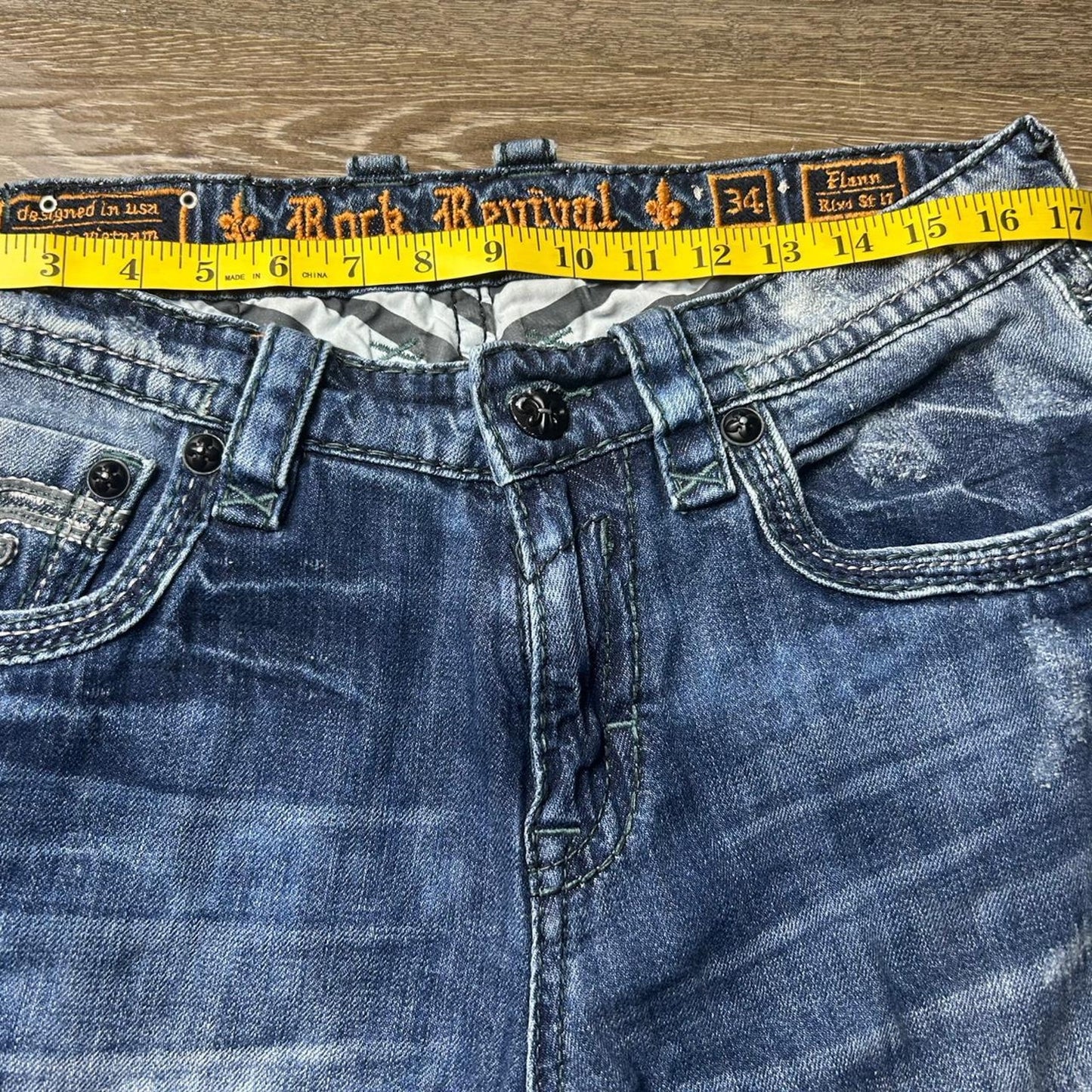 Mens blue rock revival jeans