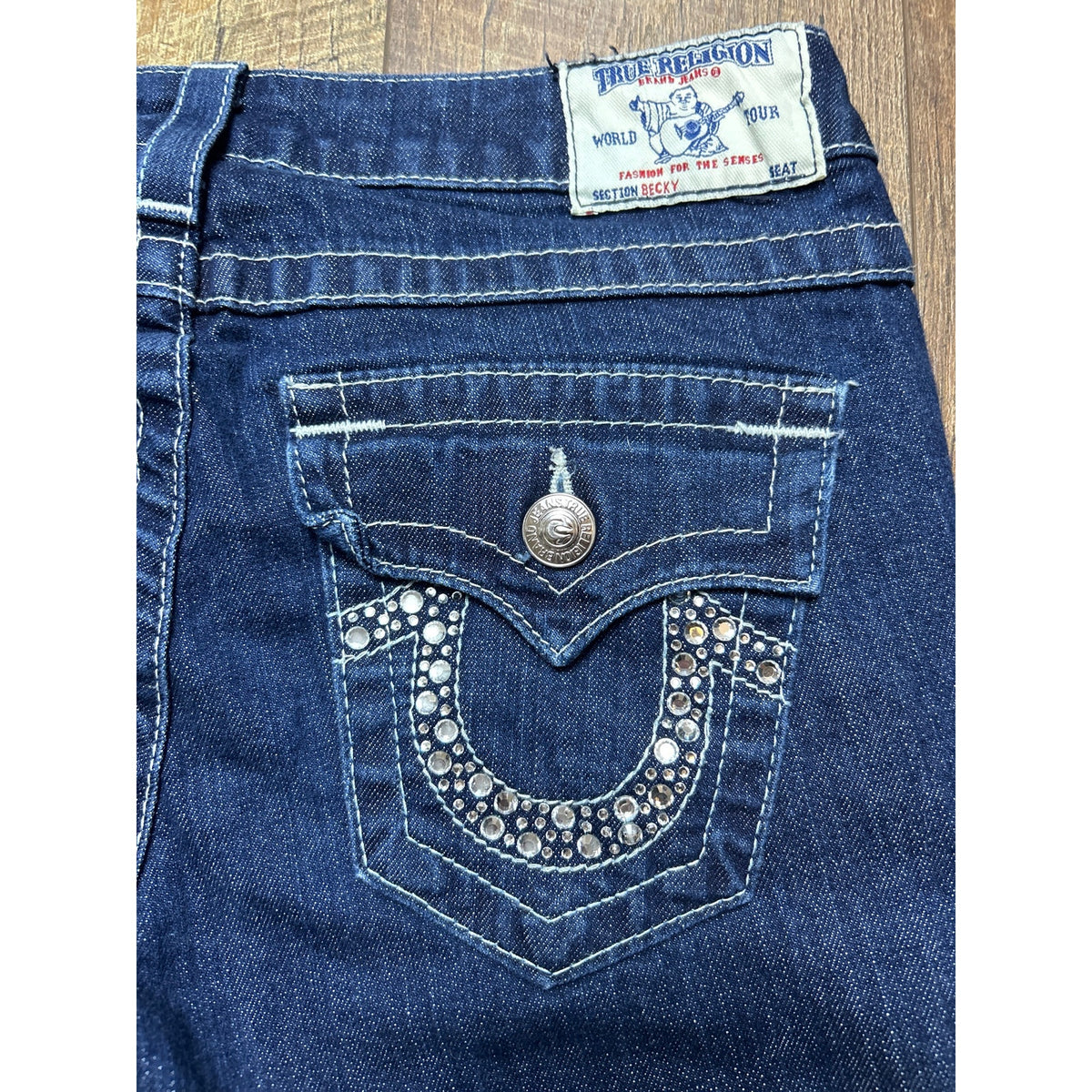 True Religion Becky Bootcut Jeans W28 L33 Rhinestone Back Pockets Low Rise