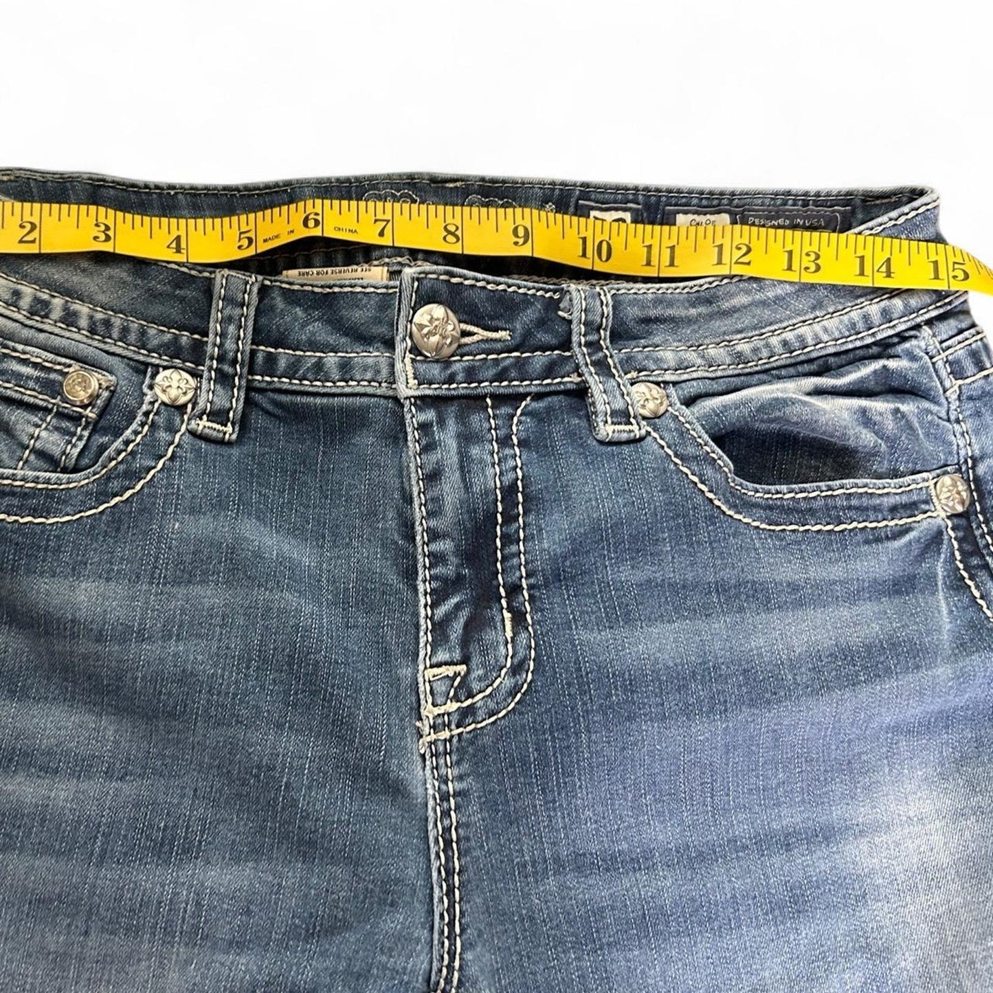 Miss Me Size 30 Blue Chloe Bootcut Jeans with Sunflower Embroidered Pockets