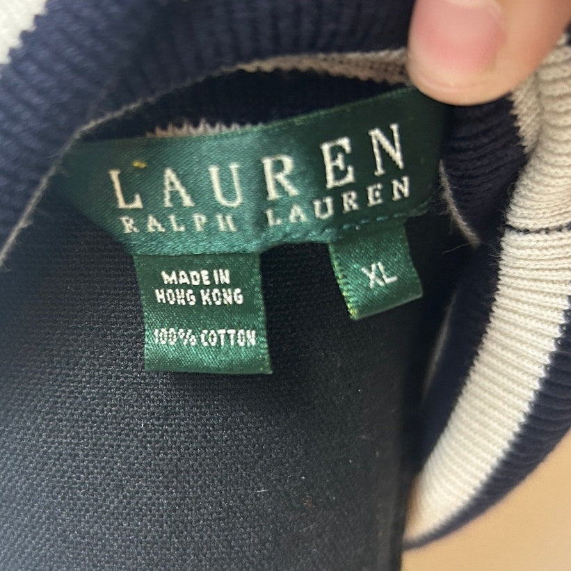 Lauren Ralph Lauren Pullover mit Wappen und nautischen Streifen, Baumwolle, Preppy, Größe XL