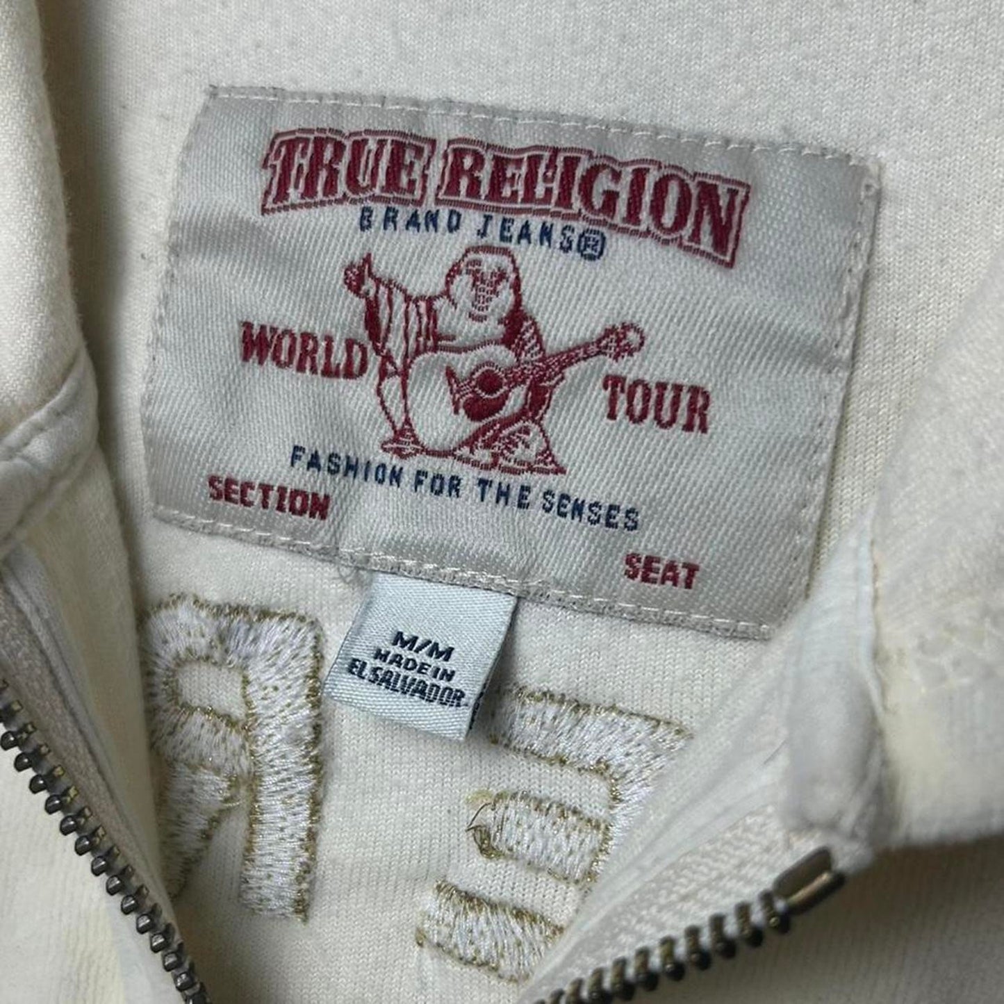 White true religion zip up velour tracksuit