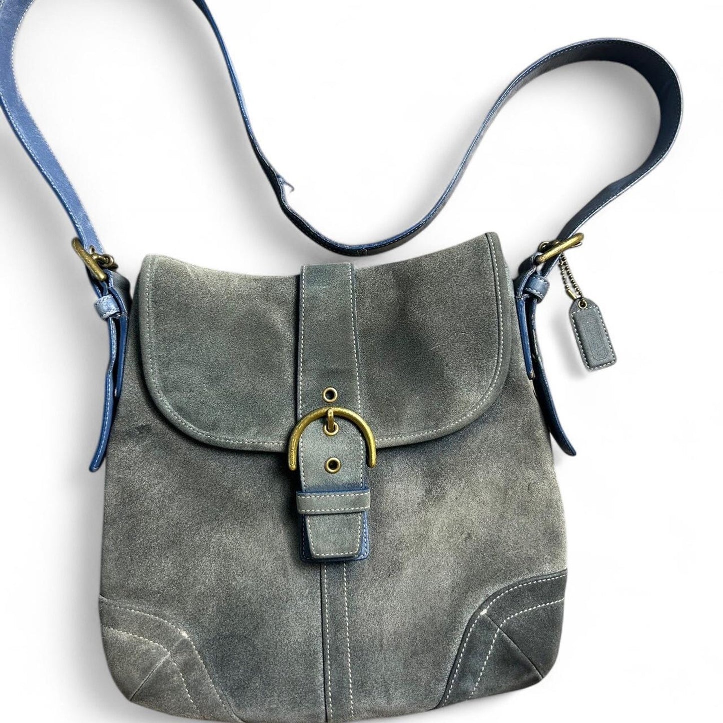 2004 Rare Vintage Blue Coach Suede Leather Soho Crossbody Bag - Gold Hardware Monogram
