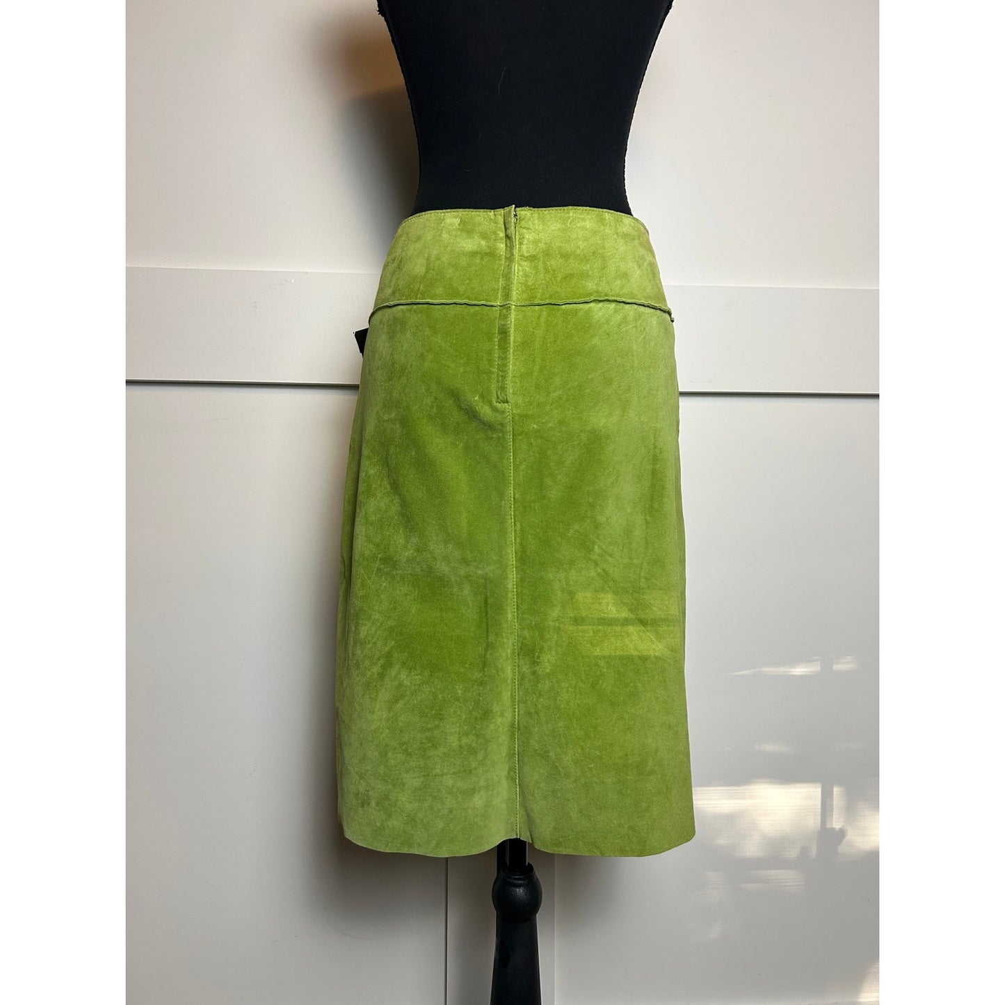 nwt deadstock bebe lime green suede leather skirt size 6