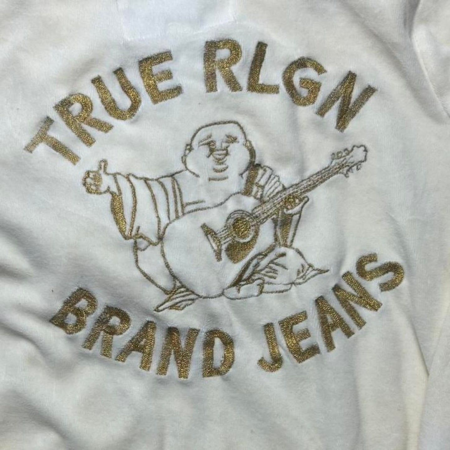 White true religion zip up velour tracksuit