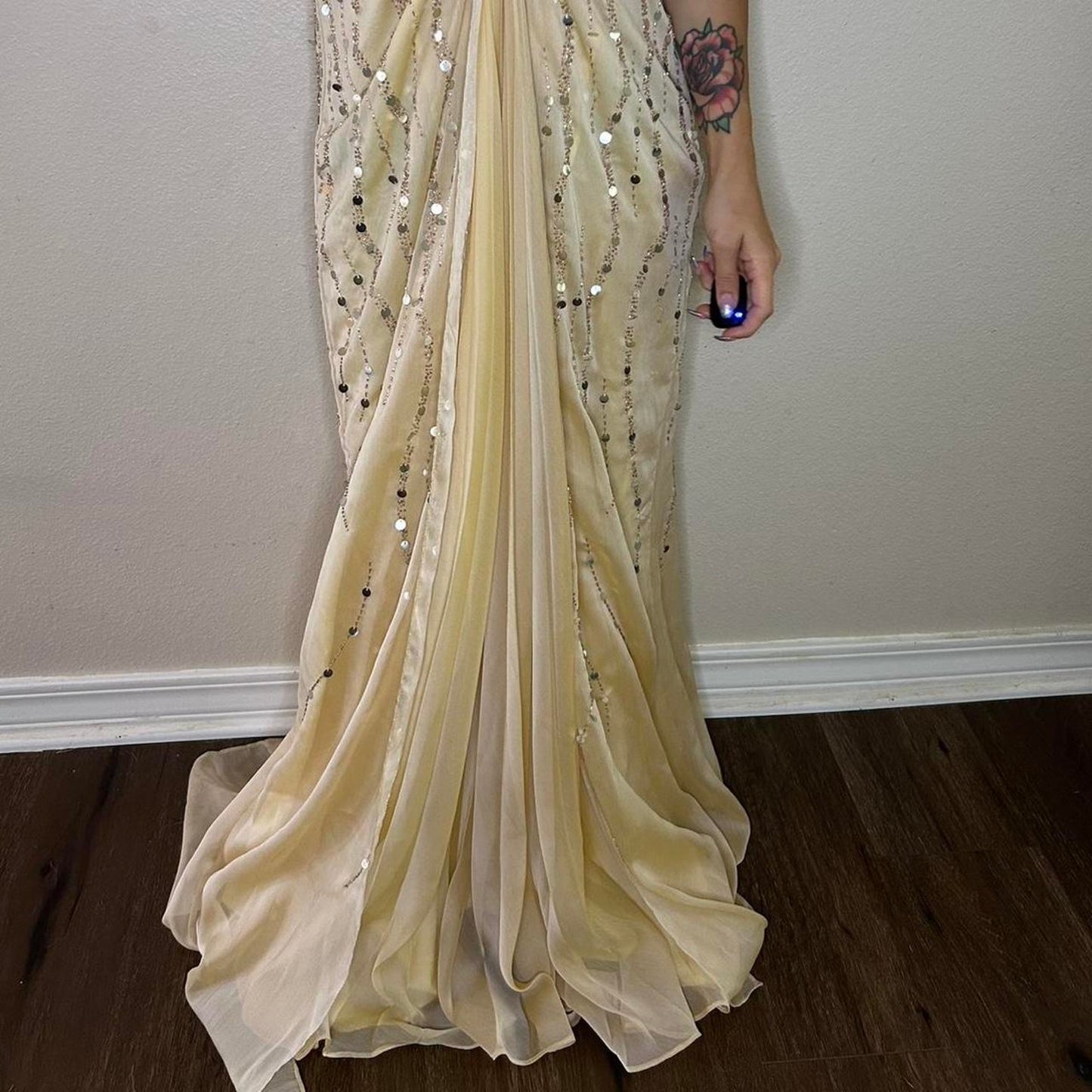 Gold sequin halter neck dress