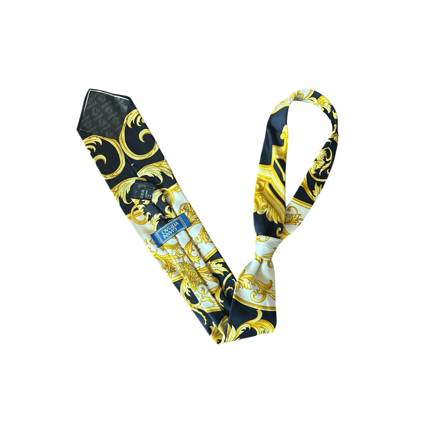 🖤💛 Vintage Couture Seidenkrawatte Barock – Ära 1992/93 – Schwarz-Gold-Print