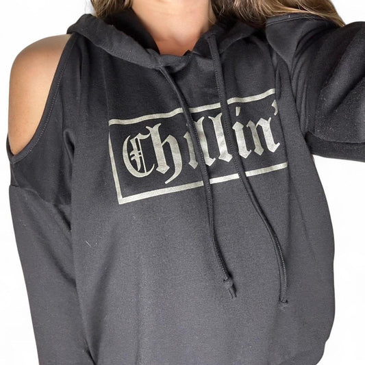 Black cold shoulder cropped hoodie