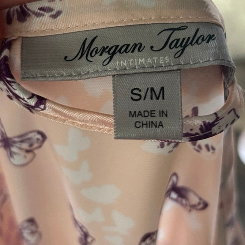 Morgan Taylor Satin Robe + Slip Set 🦋 Pink Butterfly Print Y2K Lingerie