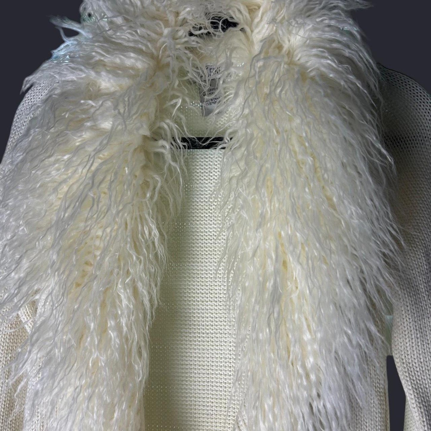 Laseine white faux fur duster cardi