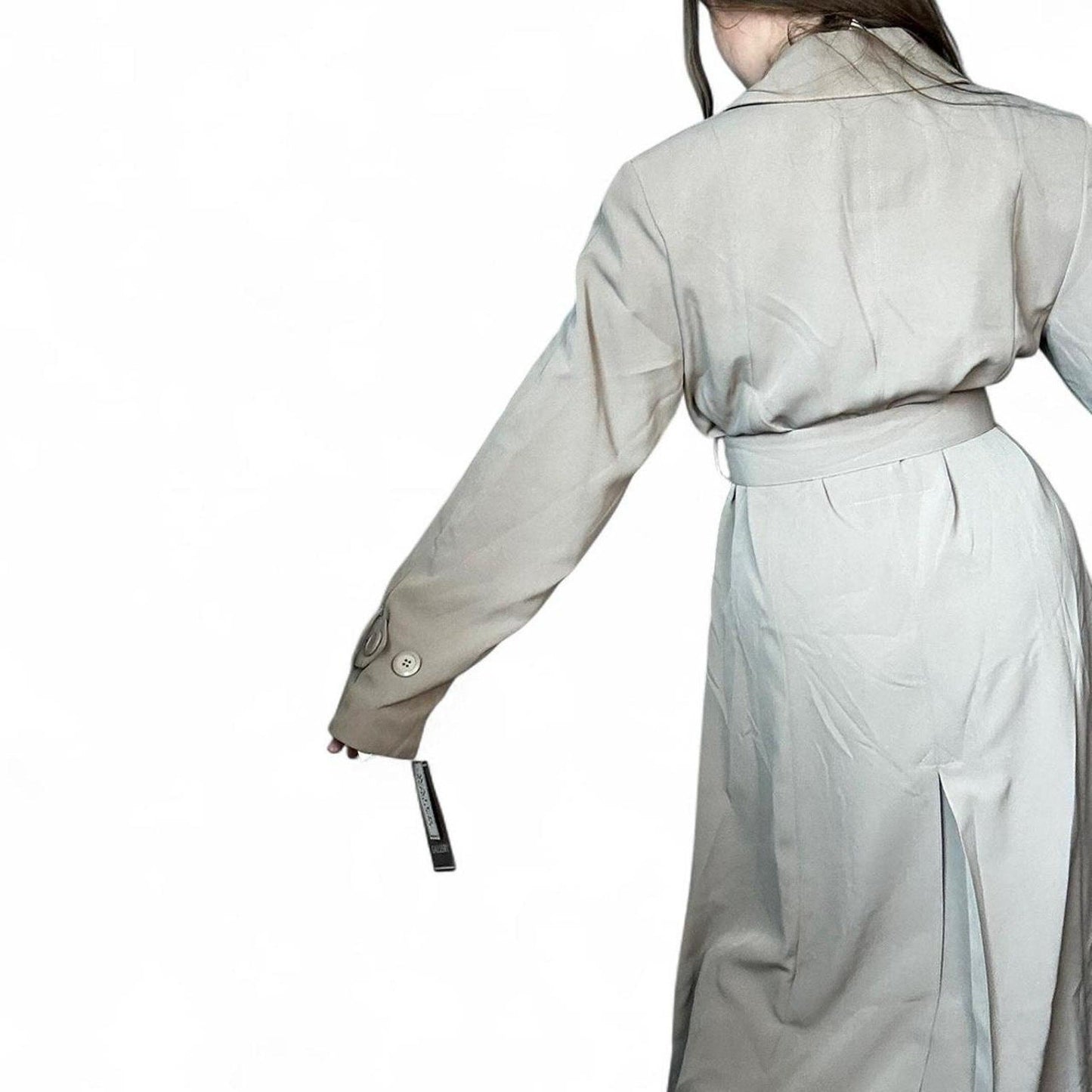 NWT 90s Tan Trench Coat Vintage Gallery Belted Long Coat Minimalist 90s