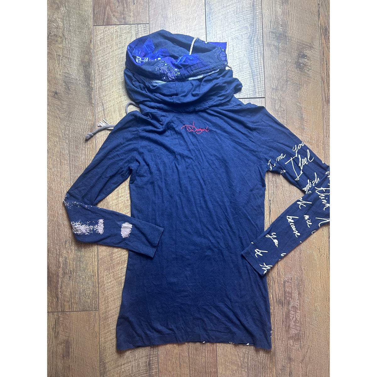 Desigual hooded long sleeve top size small