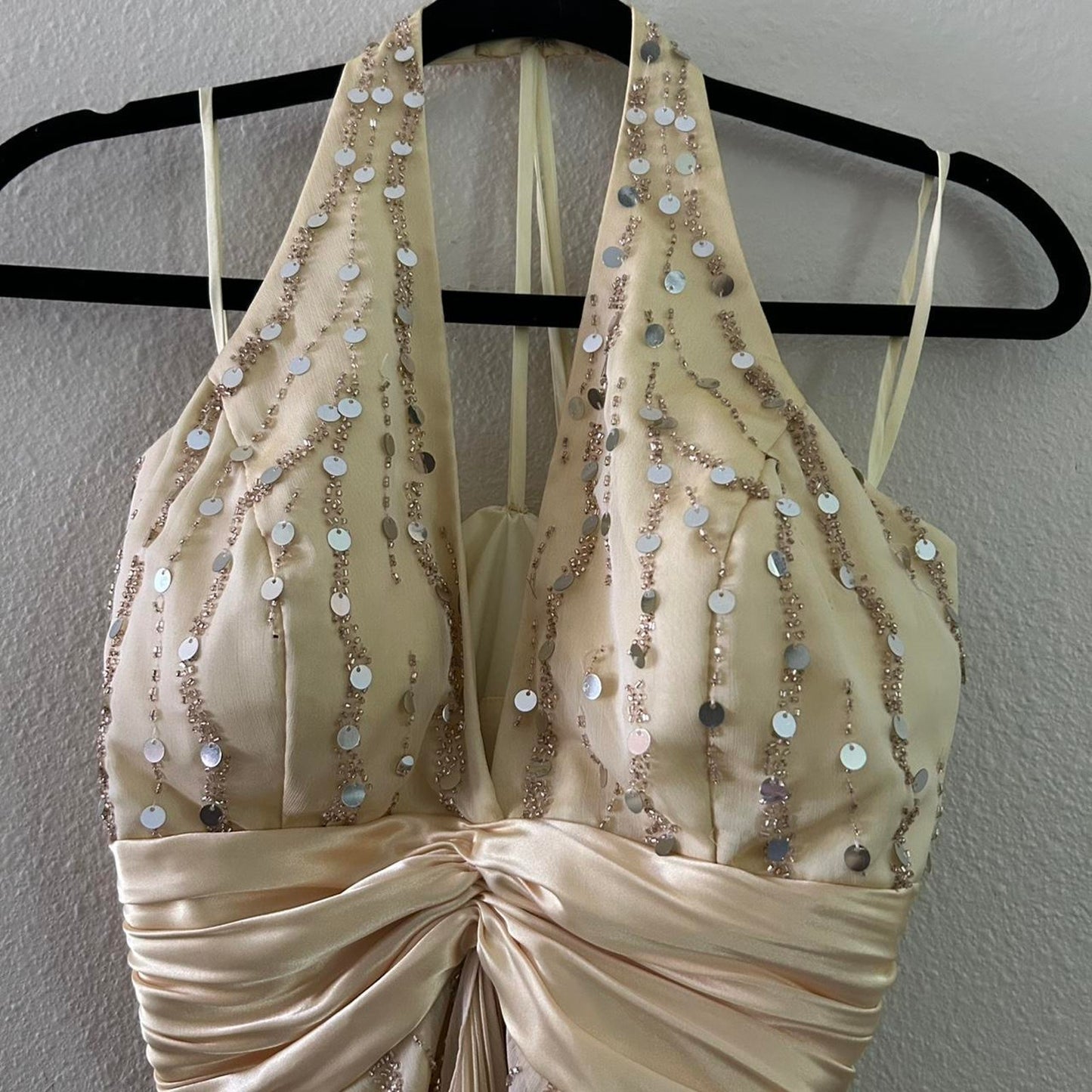 Gold sequin halter neck dress