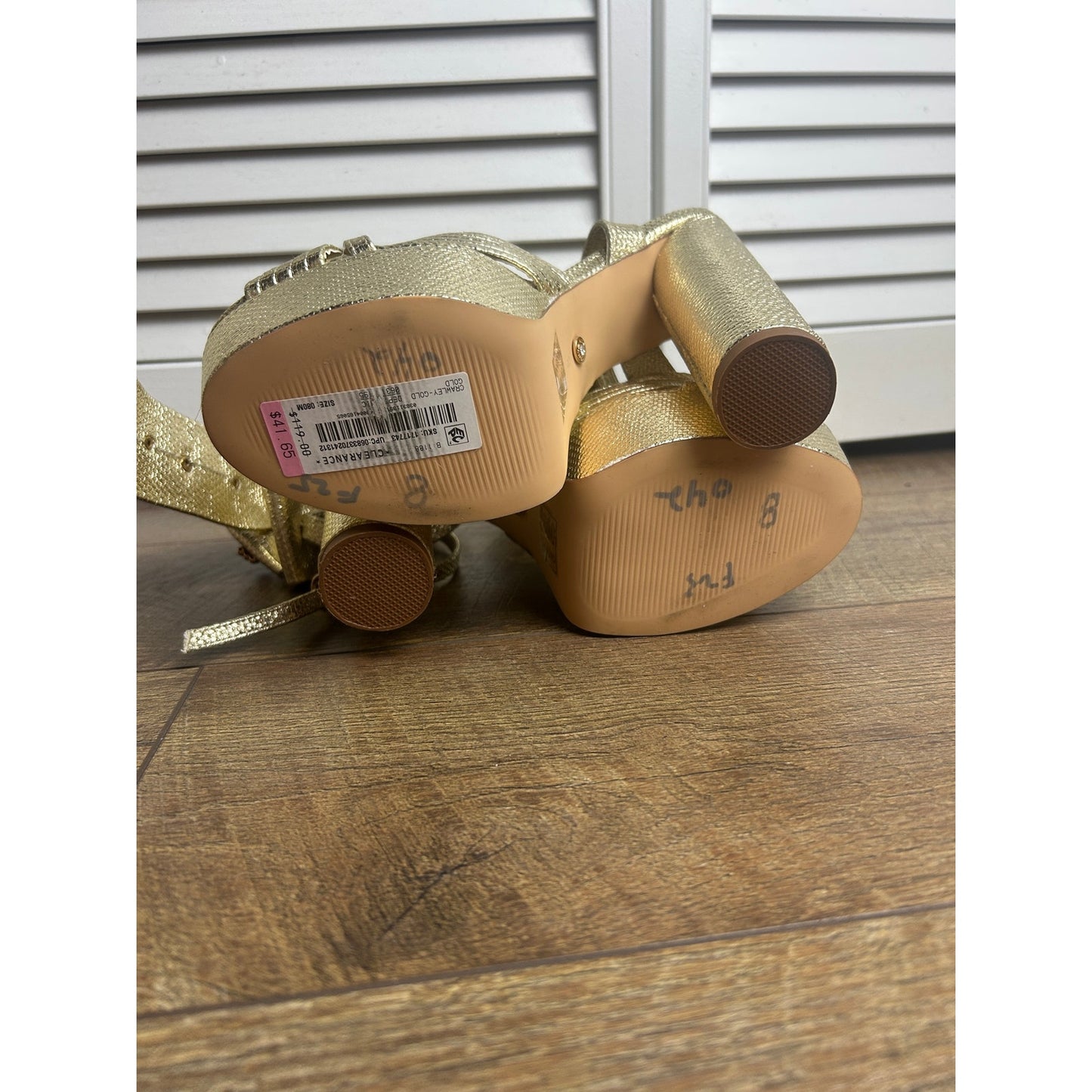 azalea wang gold mcbling circle heel platform peep toe sandal size 8