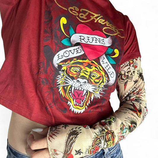 Ed hardy red graphic tattoo