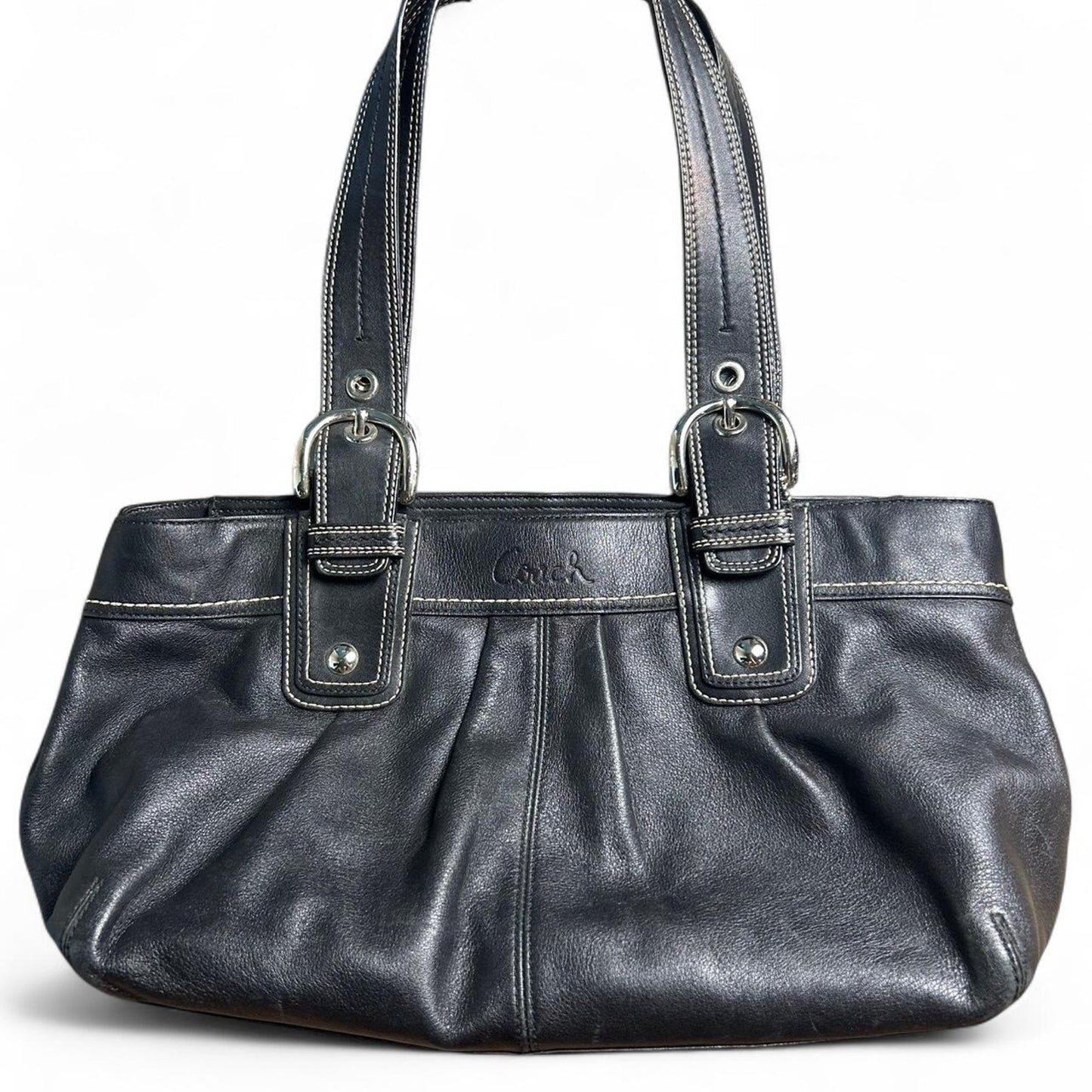 Black Coach Pleated Leather Soho Tote Bag and Wallet Set - Signature Gathered Design