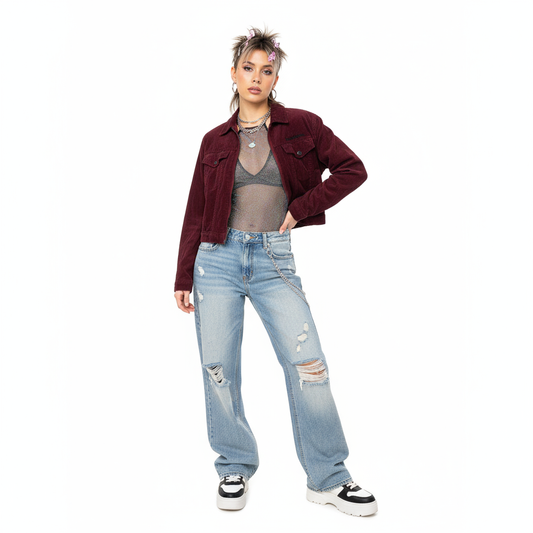 Burgundy Harley Davidson corduroy jacket modeled